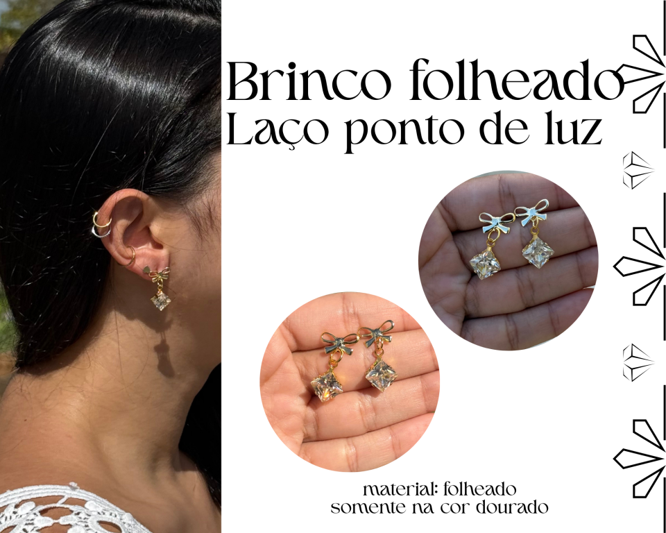 BRINCO FOLHEADO LAÇO E PONTO DE LUZ