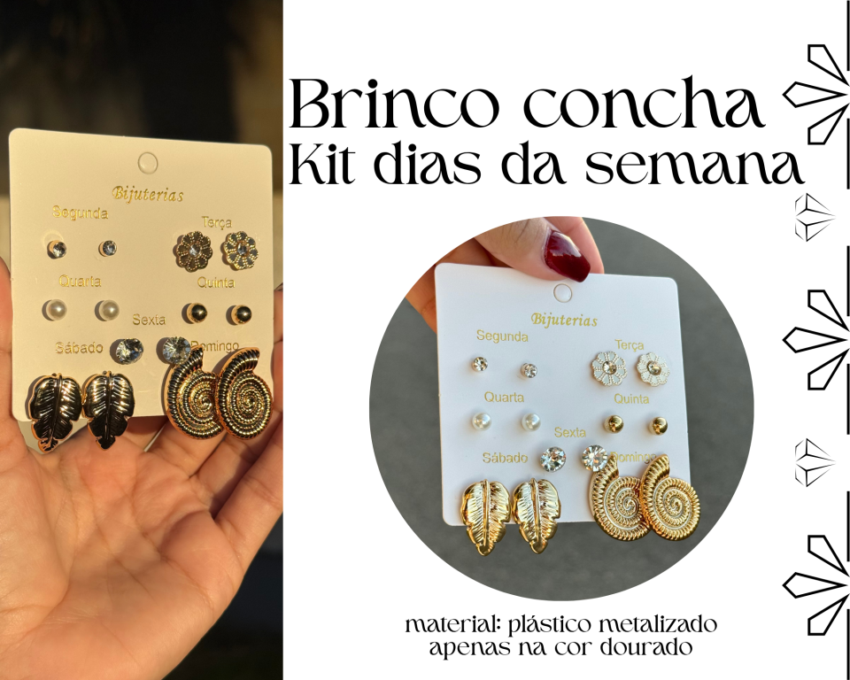 BRINCO KIT DIAS DA SEMANA CONCHA - 7 PARES