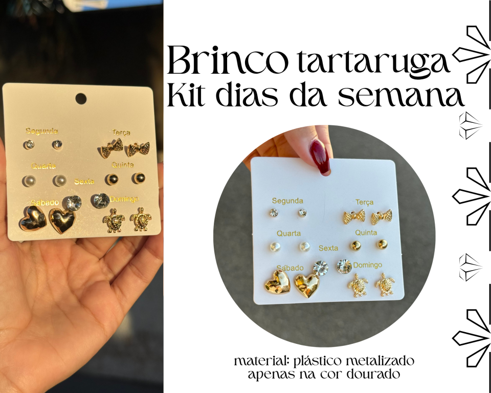 BRINCO KIT DIAS DA SEMANA TARTARUGA - 7 PARES