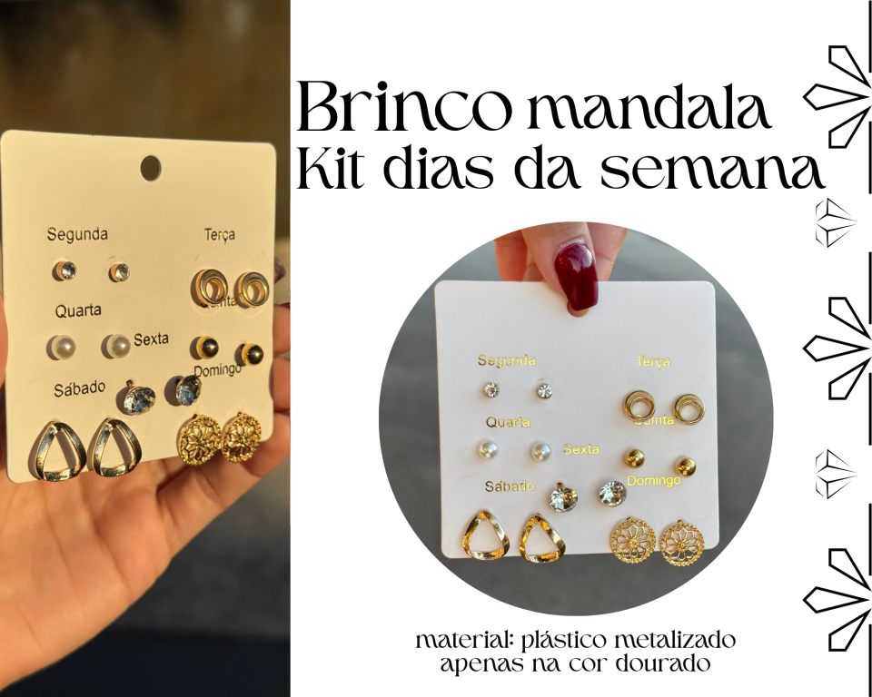 BRINCO KIT DIAS DA SEMANA MANDALA - 7 PARES