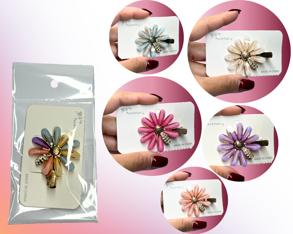 PRESILHA BICO DE PATO FLOR GERBERA