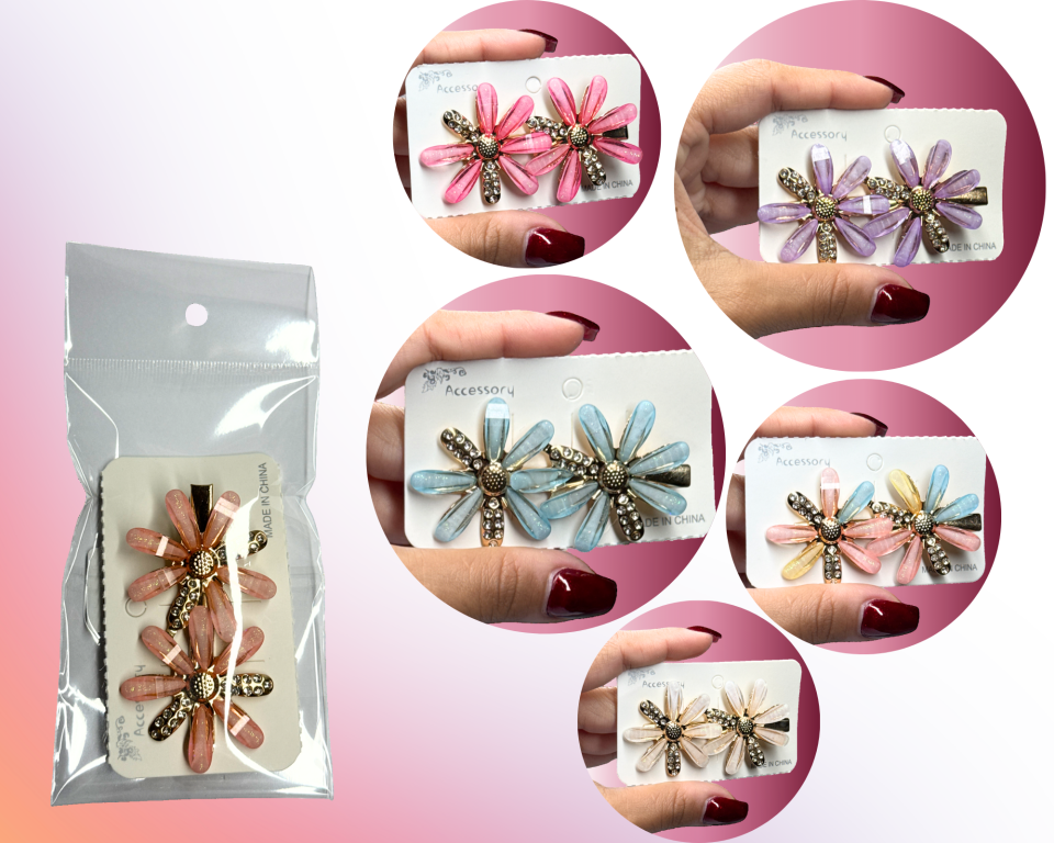 PRESILHA BICO DE PATO FLOR DUPLA GERBERA