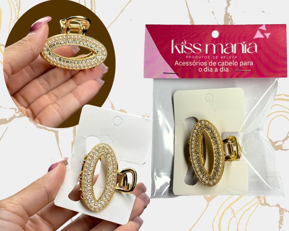 PREGADEIRA METAL OVAL C/STRASS E PEROLA 4.5cm