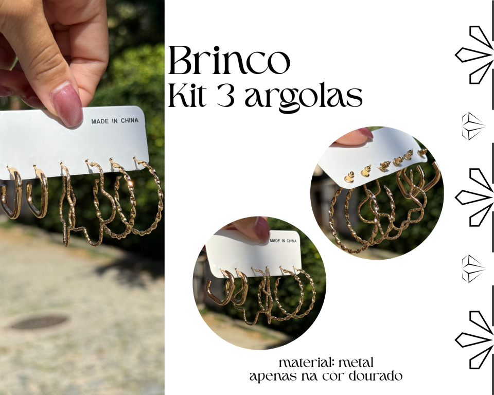 BRINCO KIT C/3 ARGOLAS TORCIDINHA