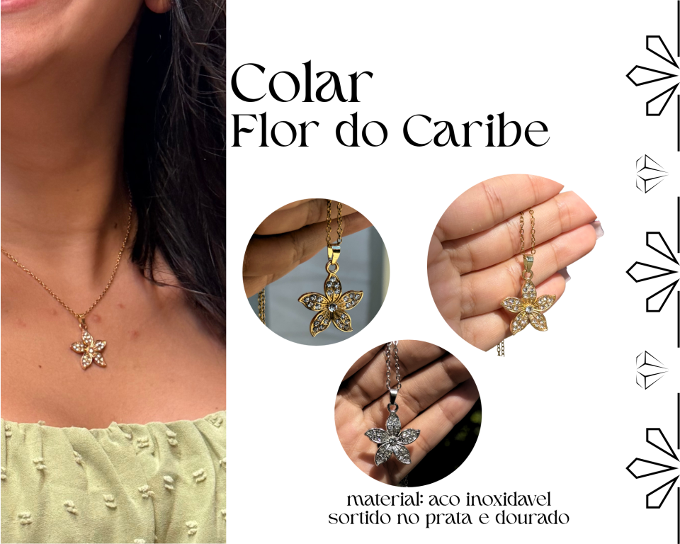 COLAR AÇO INOXIDAVEL FLOR DO CARIBE