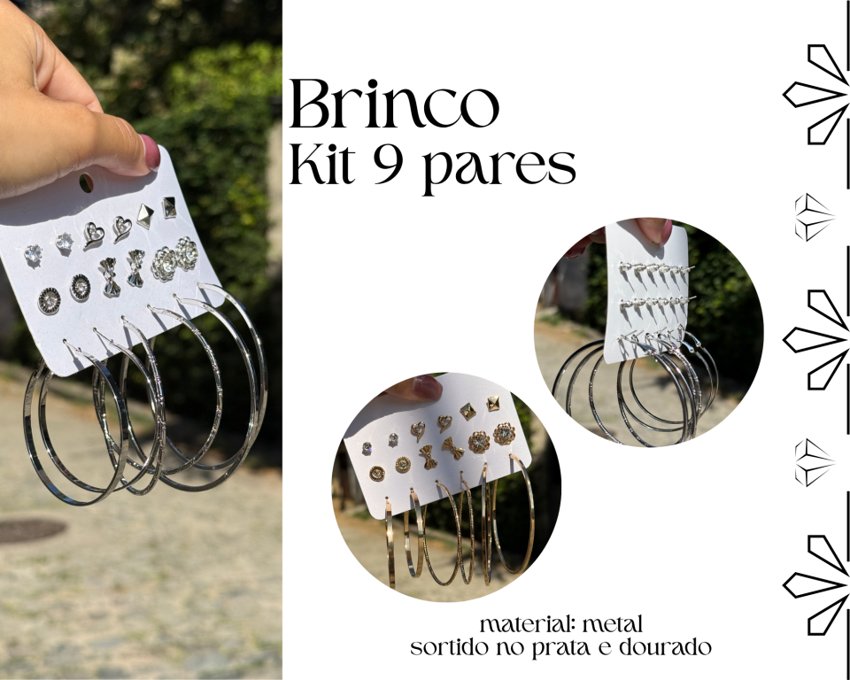 BRINCO KIT C/ 9 PARES ARGOLAS
