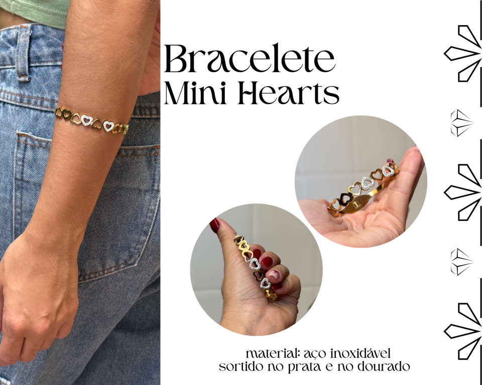 BRACELETE MINI HEARTS AÇO INOXIDAVEL