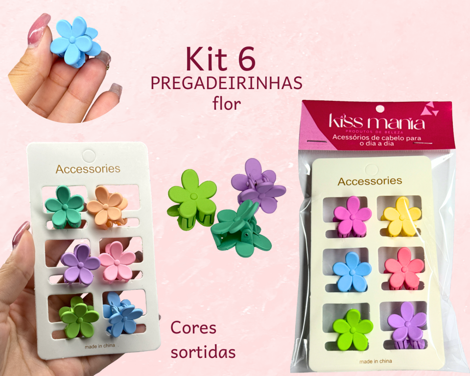KIT PREGADEIRA FLOR COLORIDA 2cm C/6