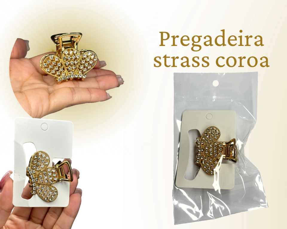 PREGADEIRA METAL COROA E LAÇO C/ STRASS 4.5cm