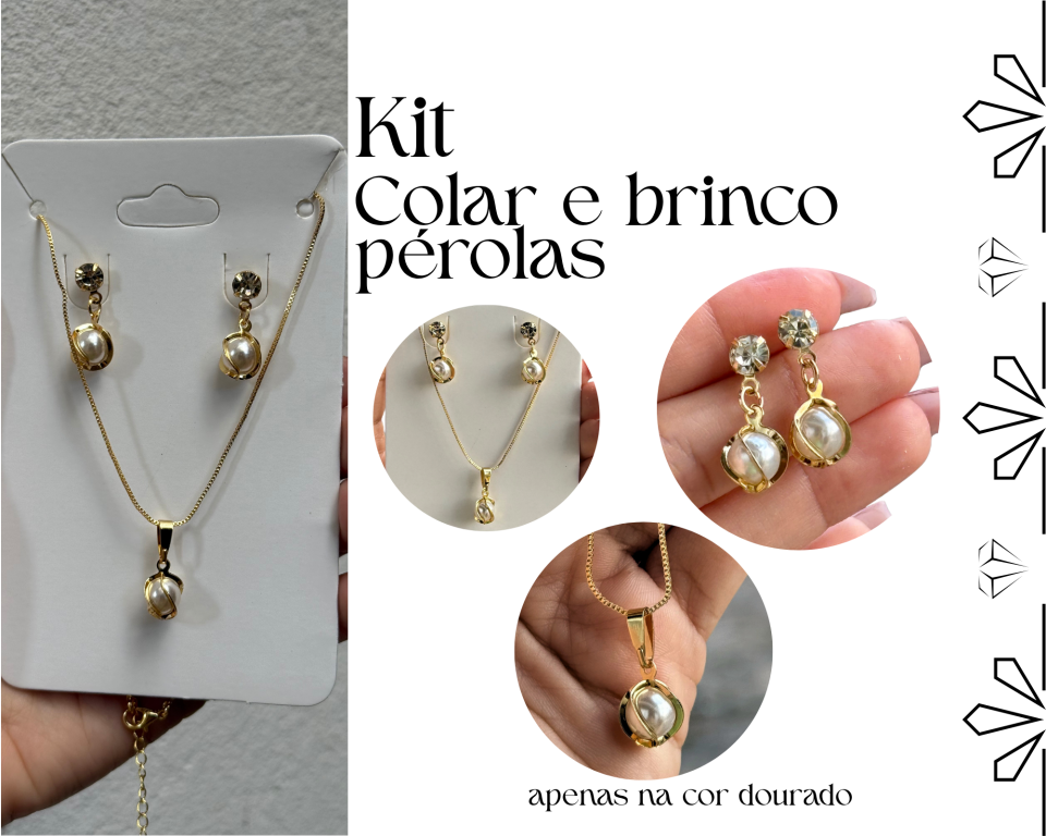 KIT COLAR E BRINCO PEROLAS