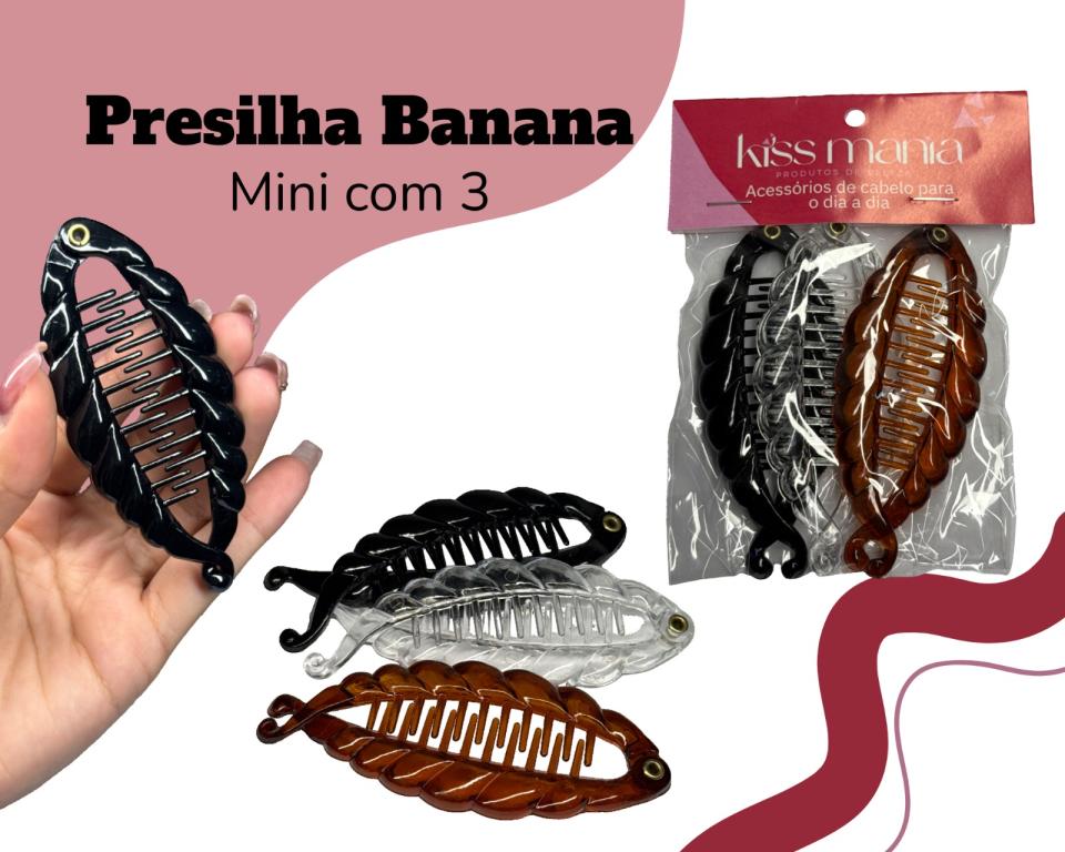 PRESILHA BANANA C/3 VARIADAS 9cm