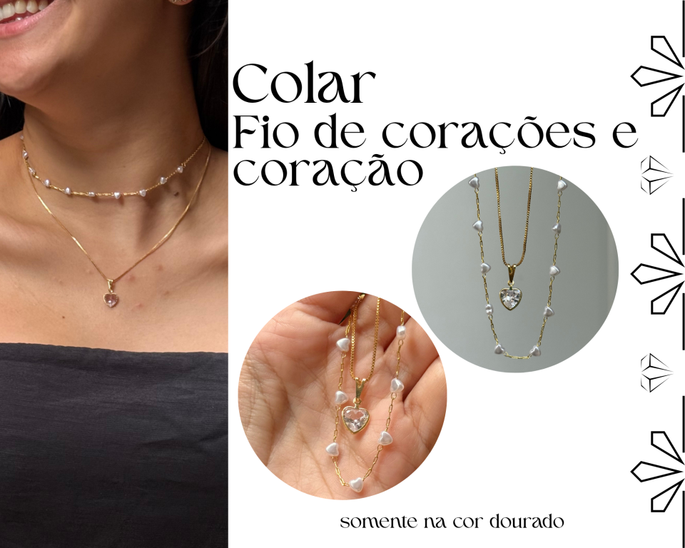 COLAR DUPLO FIO DE CORAÇÕES E CORAÇÃO DE ZIRCONIA