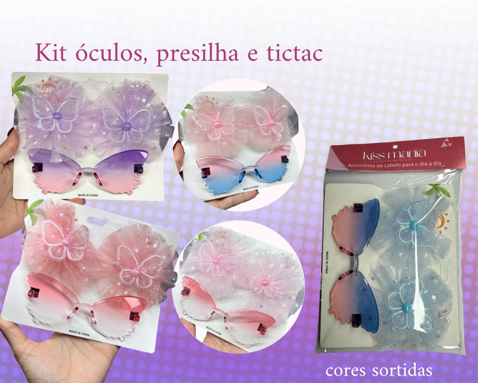 KIT OCULOS BORBOLETA E PRESILHA