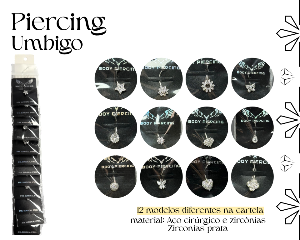 CARTELA PIERCING UMBIGO AÇO CIRURGICO