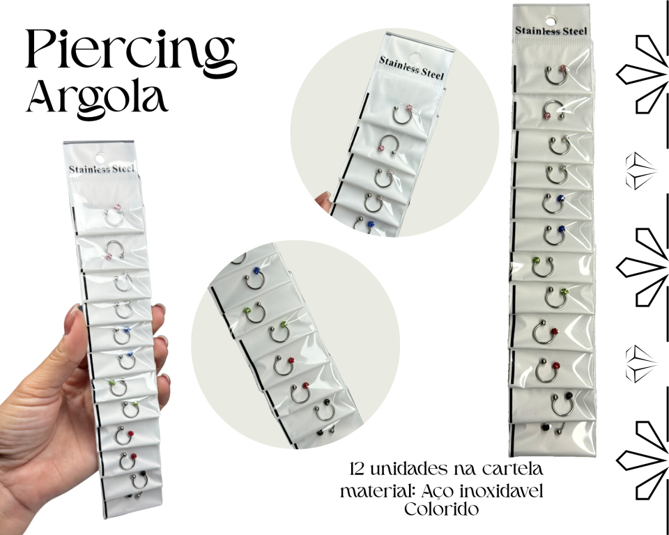 CARTELA PIERCING ARGOLA AÇO INOXIDAVEL