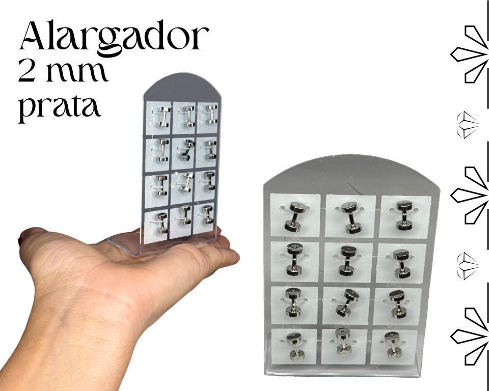 CARTELA ALARGADOR AÇO PRATA 2.0MM