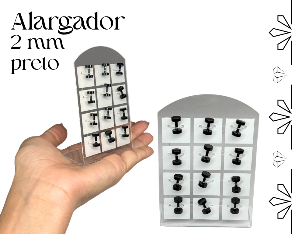 CARTELA ALARGADOR AÇO PRETO 2.0MM
