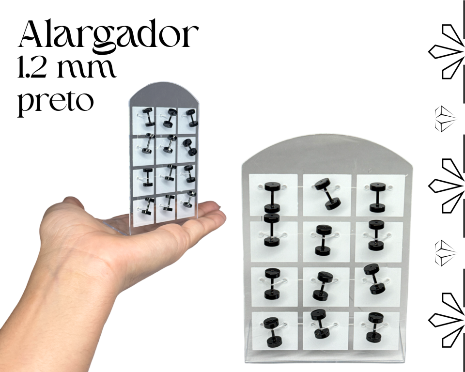 CARTELA ALARGADOR AÇO PRETO 1.2MM