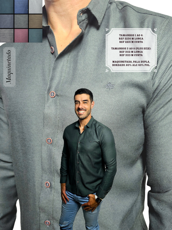 CAMISA SOCIAL MANGA LONGA MAQUINETADA