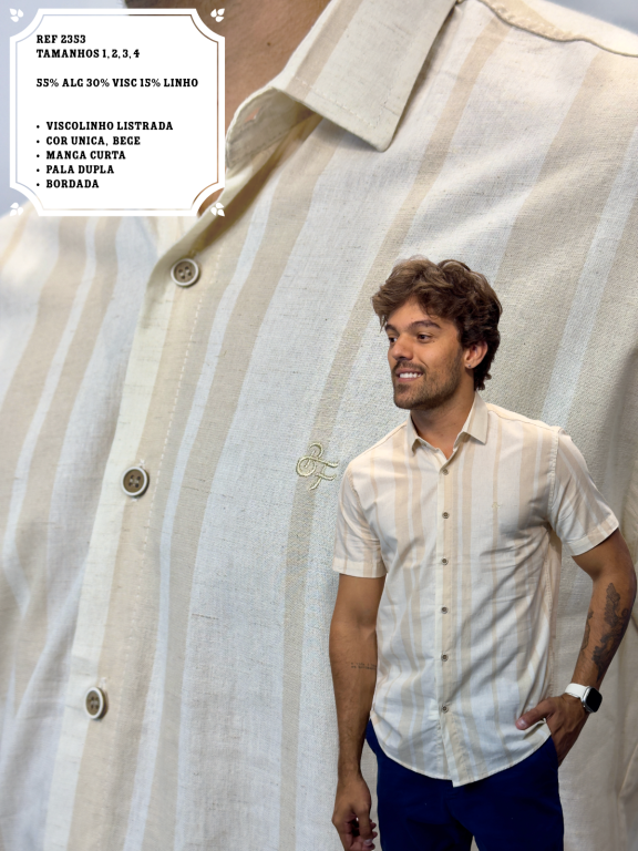 CAMISA SOCIAL M CURTA LISTRADA VISCOLINHO