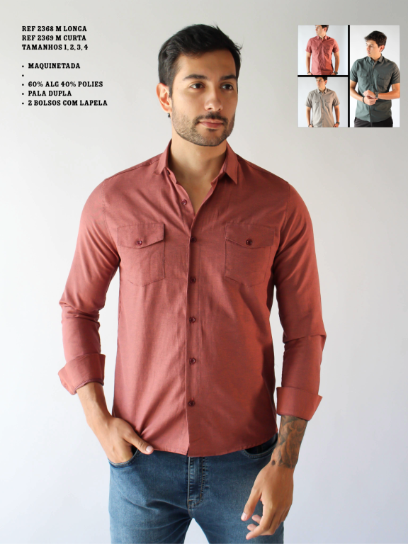 CAMISA SOCIAL MANGA LONGA MAQUINETADA
