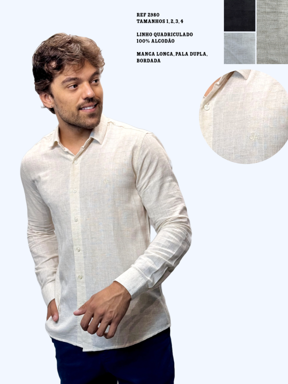 CAMISA SOCIAL MANGA LONGA LINHO QUADRICULADO