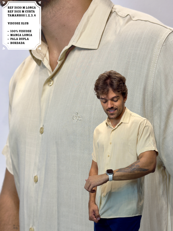 CAMISA SOCIAL MANGA CURTA VISCOSE SLUB