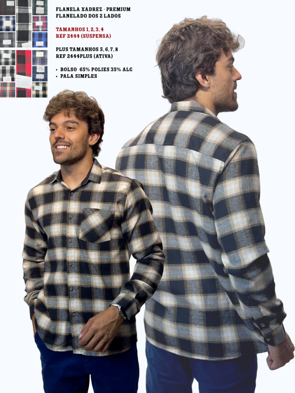 CAMISA SOCIAL MANGA LONGA FLANELADA PLUS SIZE