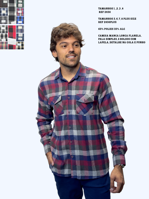 CAMISA SOCIAL MANGA LONGA FLANELADA PLUS SIZE