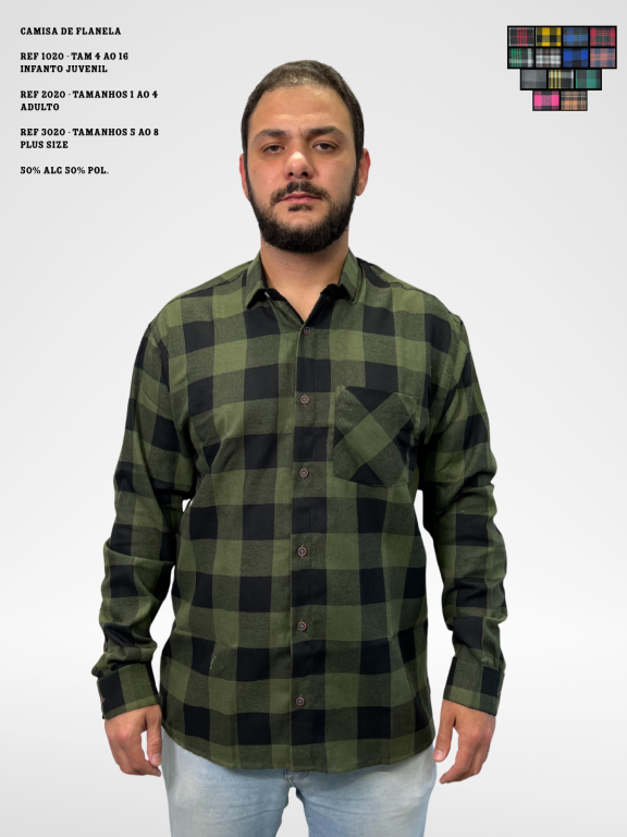 CAMISA SOCIAL MANGA LONGA FLANELADA PLUS SIZE