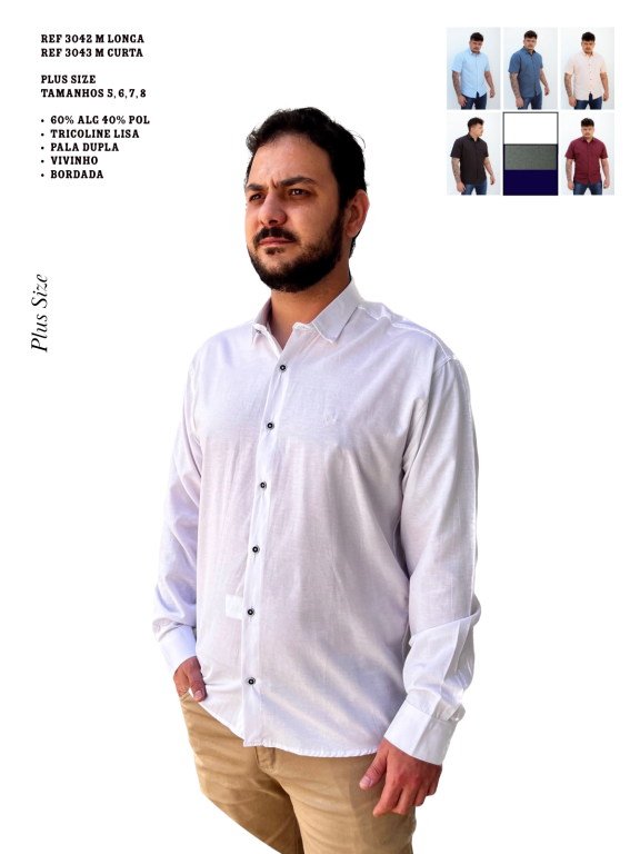 CAMISA SOCIAL MANGA LONGA PLUS SIZE
