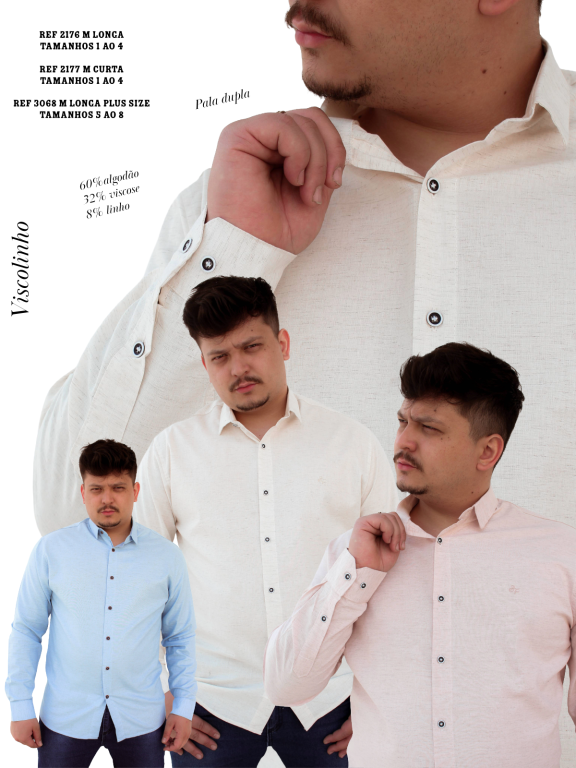 CAMISA SOCIAL MANGA LONGA VISCOLINHO PLUS SIZE