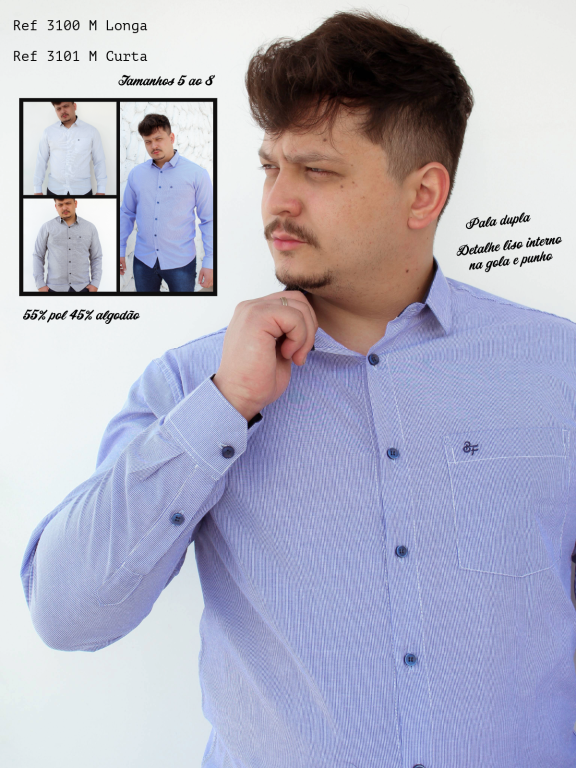 CAMISA SOCIAL M LONGA LISTRADINHO PLUS SIZE