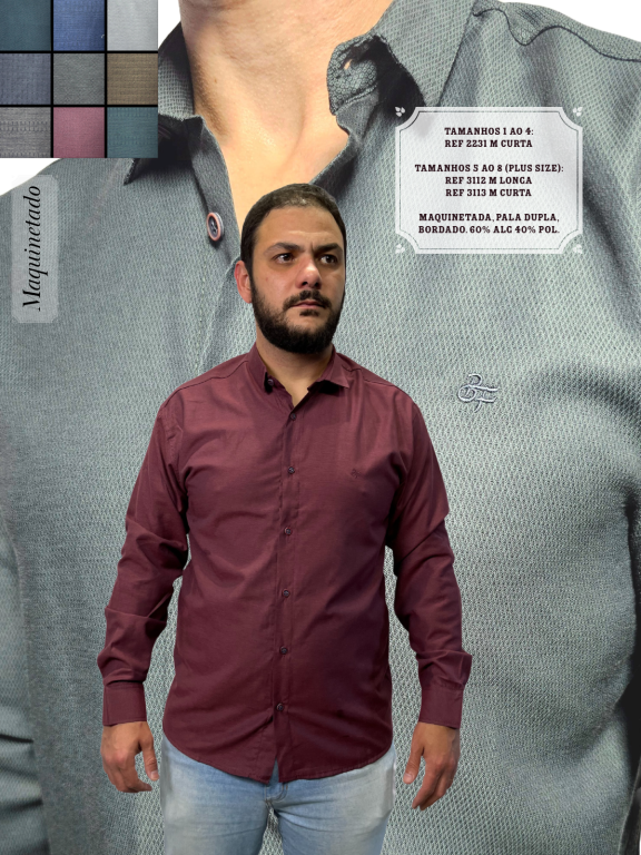 CAMISA SOCIAL MANGA LONGA MAQUINETADO PLUS SIZE