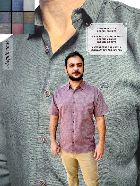 CAMISA SOCIAL MANGA CURTA MAQUINETADO PLUS SIZE