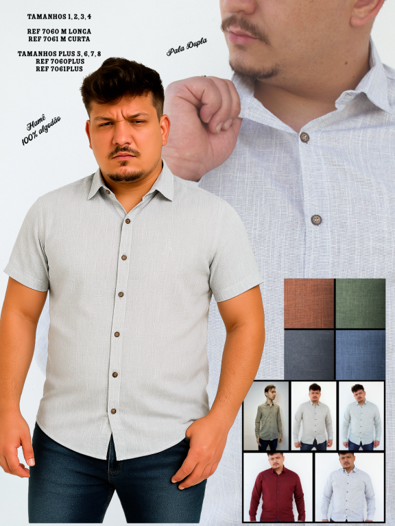 CAMISA SOCIAL MANGA CURTA FLAME FIO TINTO PLUS SIZE