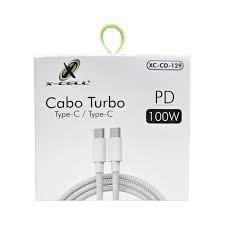 CABO TIPO-C X TIPO-C 1M BRANCO 100W TURBO X-CELL (XC-CD-129)