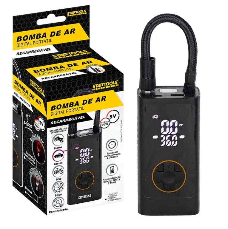BOMBA DE AR DIGITAL PORTATIL RECARREGAVEL 80W