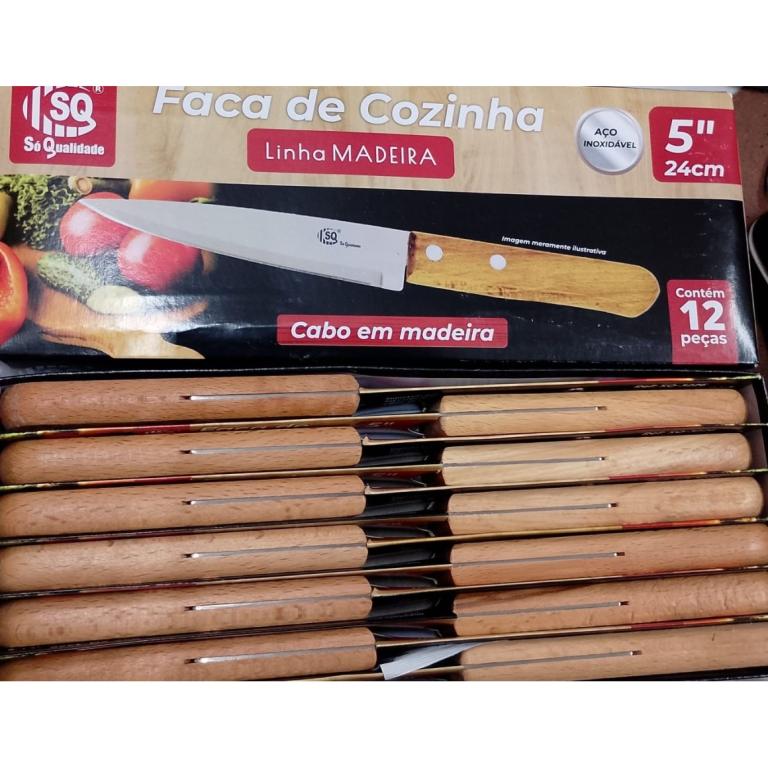 FACA DE COZINHA INOX CABO DE MADEIRA 5" SQ3226