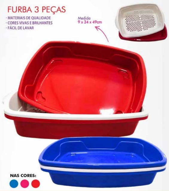 BANDEJA FURBA PARA GRANU AZUL 3PC 48X33X9CM