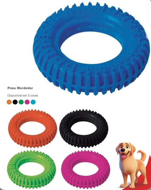 BRINQ PNEU MACICO COLORIDO GRD 13CM DIAMETRO 3CM ESPESSURA 1UND