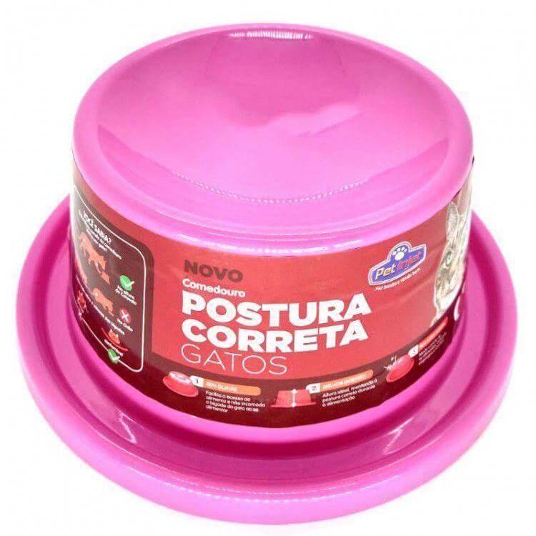 COMEDOURO POSTURA CORRETA GATO ROSA 1UND