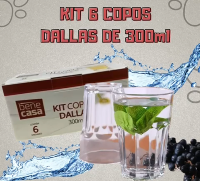 COPO VIDRO DALLAS 300ML 6UND A12.5CMXDIA8.5CM
