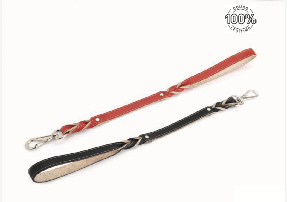 GUIA COURO TRANCADO PRETO 60CM