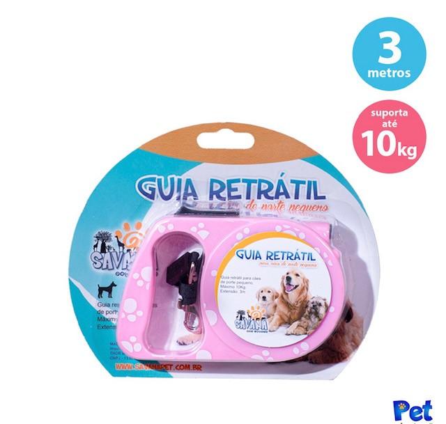 GUIA RETRATIL ROSA PATINHA 3MT 10KG