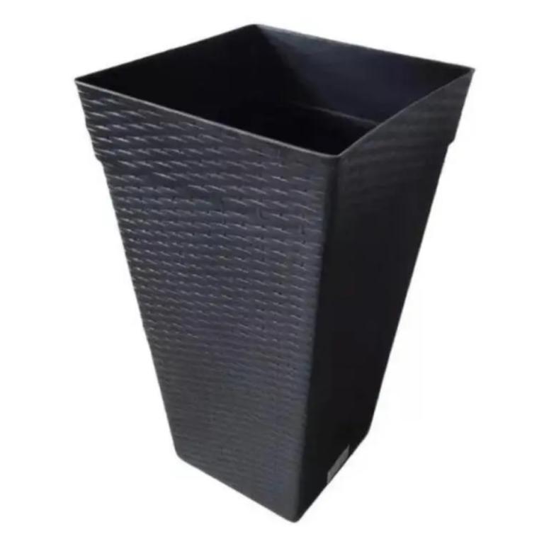 VASO QUADRADO COLUNA RATTAN PRETO GRANDE 28LTR 51X27.5X27.5CM