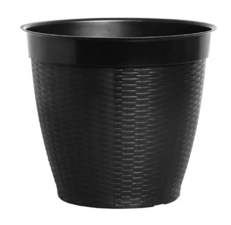 VASO REDONDO RATTAN PRETO 21LTS 32X36CM