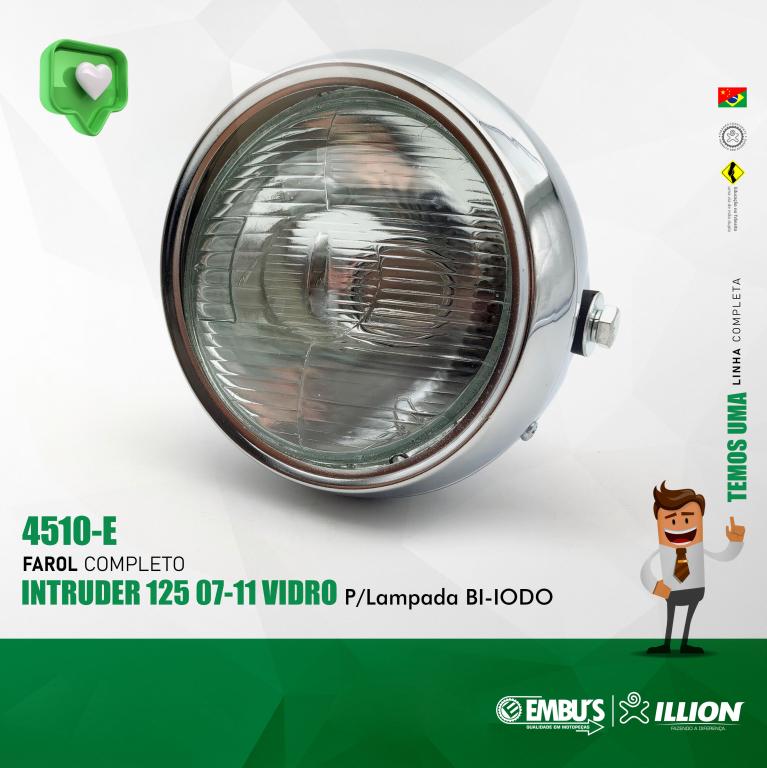 FAROL COMPLETO INTRUDER 125 07-11 VIDRO P/Lampada BI-IODO