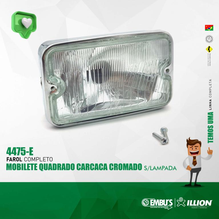 FAROL COMPLETO MOBILETE QUADRADO CARCACA CROMADO S/LAMPADA