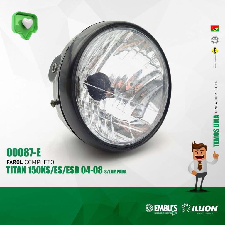 FAROL COMPLETO TITAN 150KS/ES/ESD 2004-2008 S/LAMPADA (ARO ABS) ''U1º''